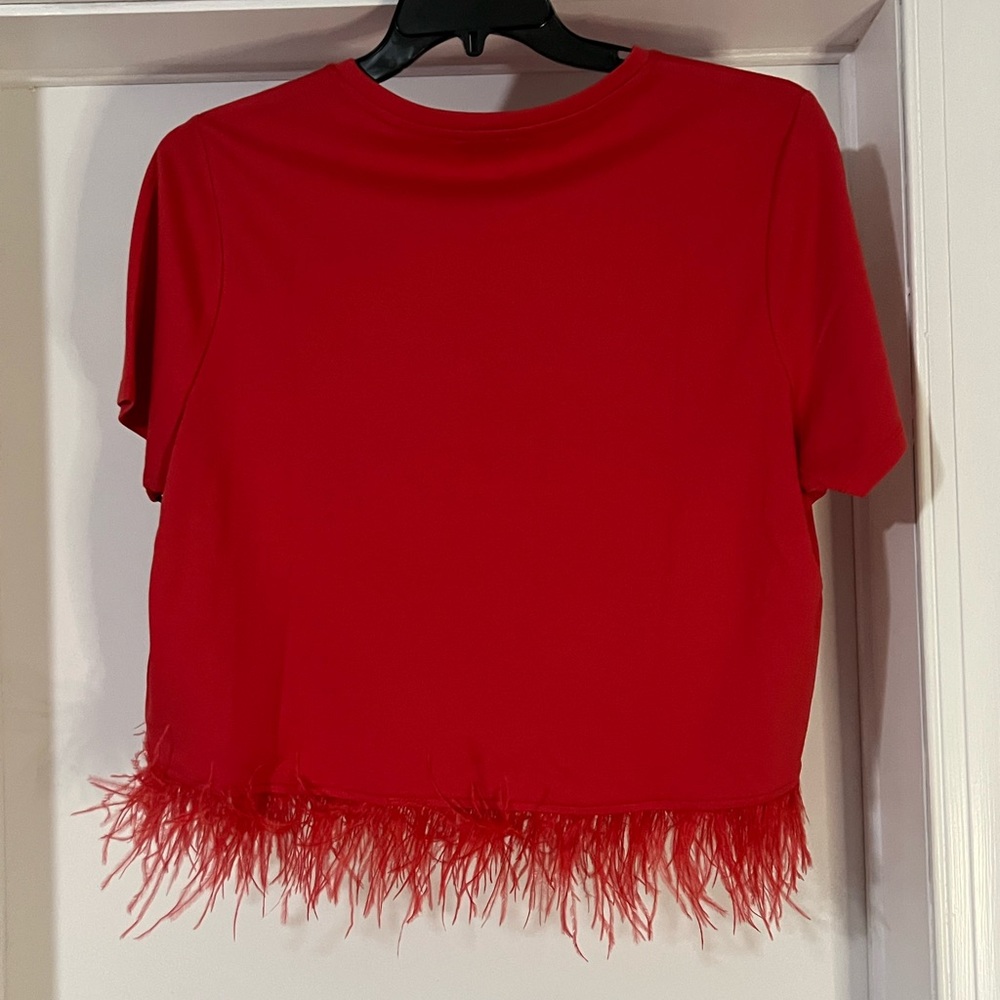 For Cynthia Red Embellished Crop T-Shirt Sz XL NWT - Picture 5 of 5
